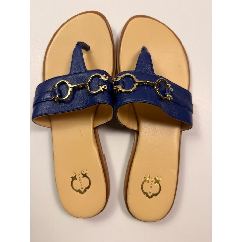 C. Wonder Annabelle Navy Blue Leather Horsebit Thong Sandals Womens 8M